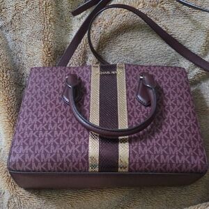 Michael Kors Burgundy and Gold Satchel